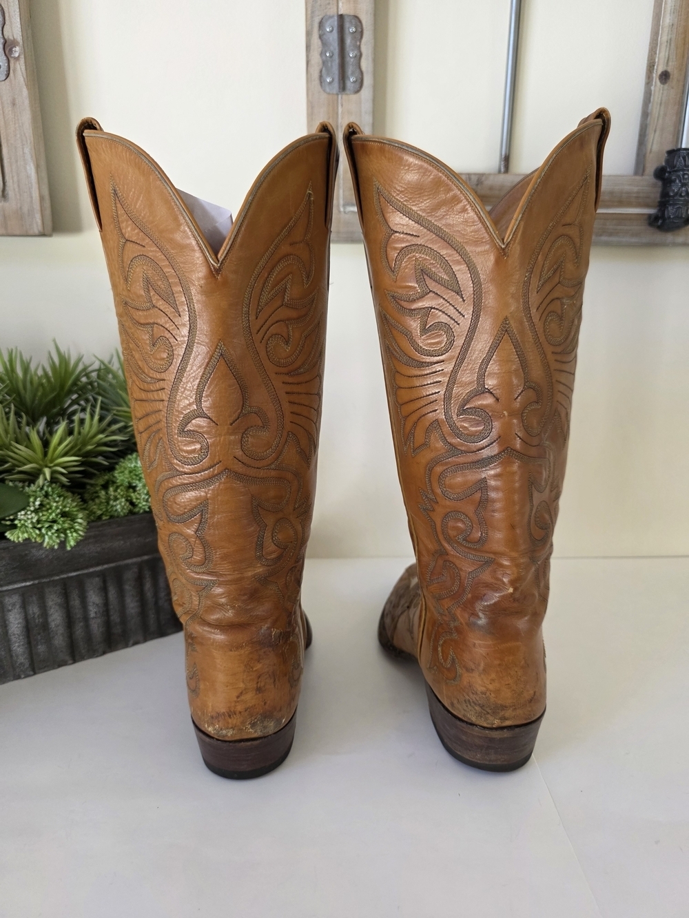 Vintage Ostrich  Leather Western Boots Mens 9.5D Womens 11 USA Made + Buckle - Picture 5 of 16
